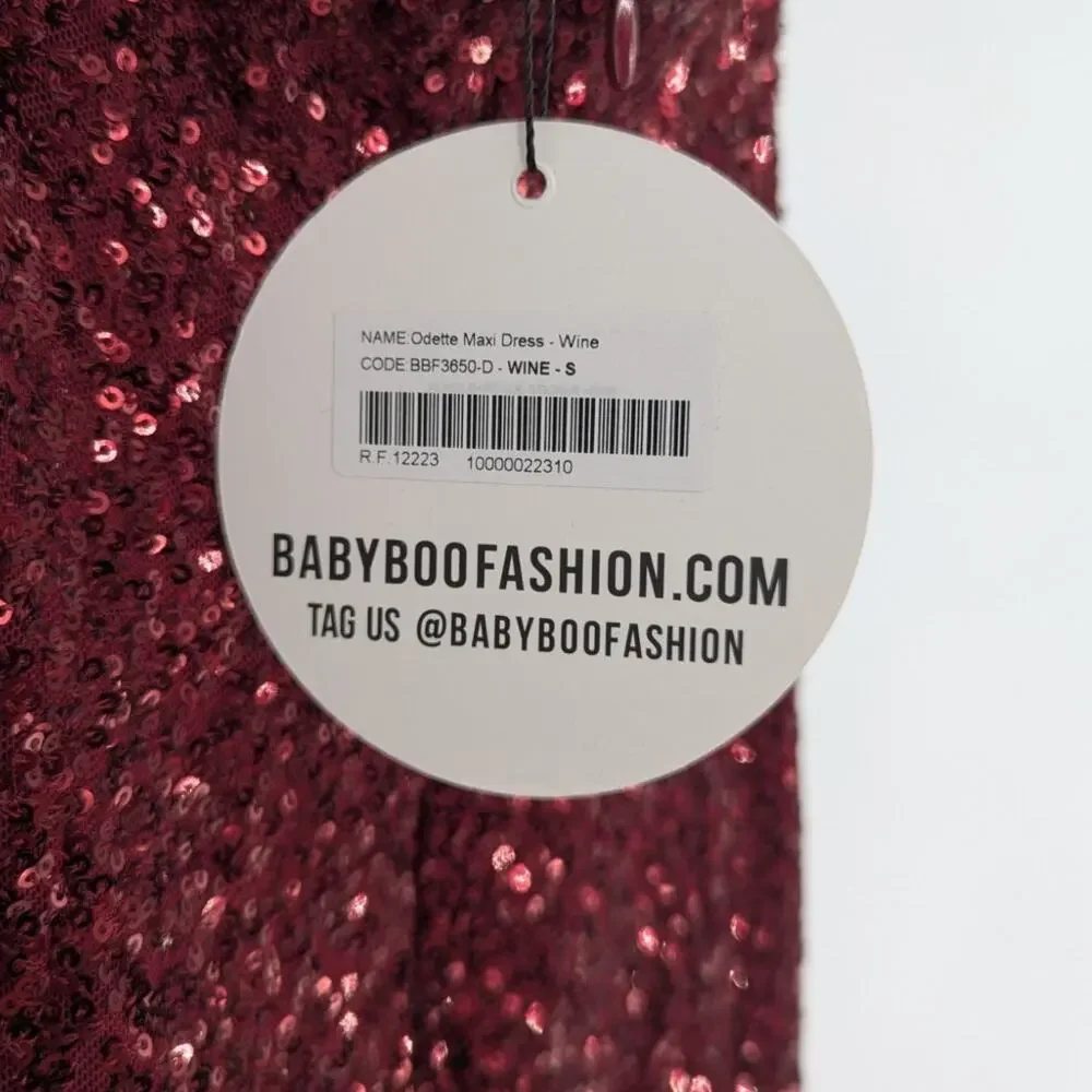 Babyboo Odette Wine Sequin Halter Maxi Dress Size S NWT Formal Gown - Picture 4 of 4